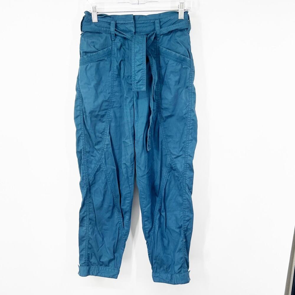 Anthropologie Embroidered Tie Waist Utility Pants High Rise